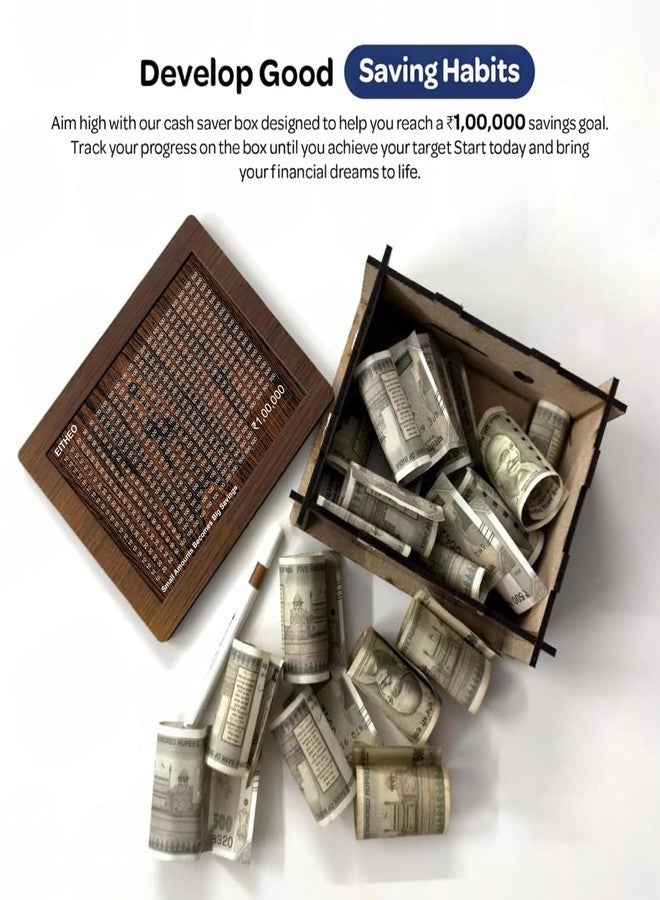 إيثيو حصالة نقود خشبية من إيثيو | صندوق توفير بقيمة 100 ألف روبية مع أرقام | صندوق تحدي توفير المال | حصالة نقود خشبية للكبار والصغار | صندوق نقود | صندوق توفير مع عداد | صندوق كنز المال - Image 5